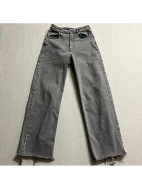 Fitjeans Womens Gray Wide Leg Jeans Size S Raw Hem High Rise Stretch Denim